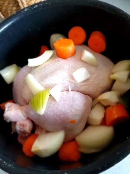 Chicken and vegies in pot